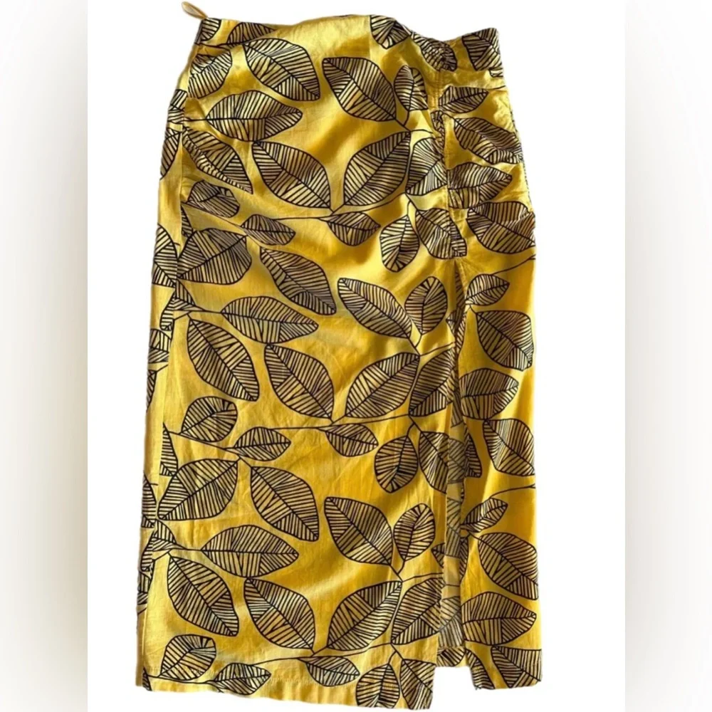 Zara Yellow Leaf Print Midi Skirt - Picture 2 of 5